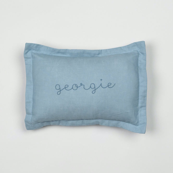 mini cushion in organic linen | blue