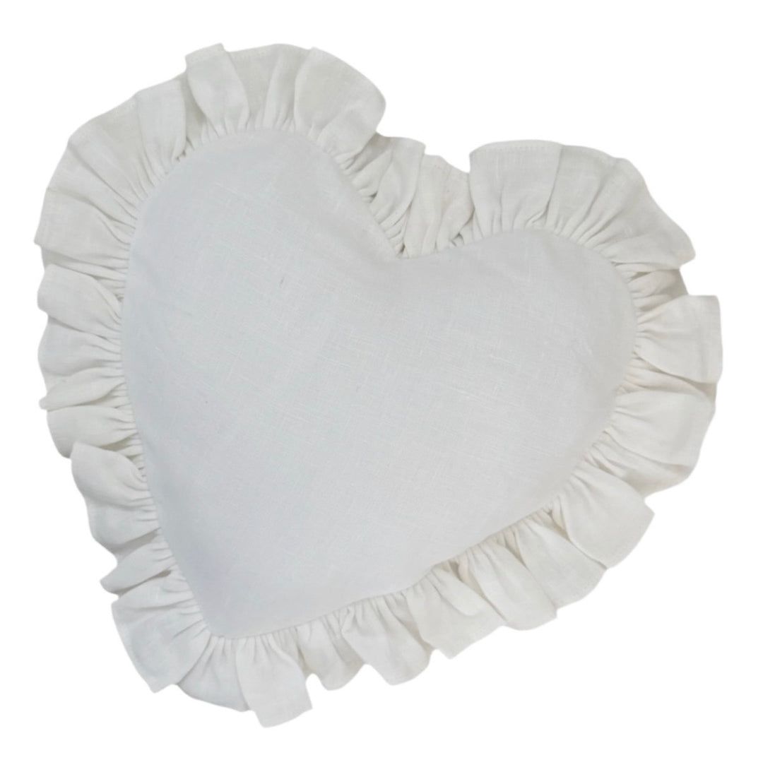 heart cushion in organic linen | ivory